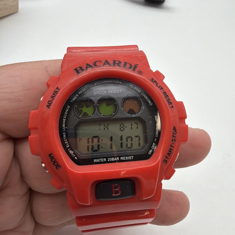 Bacardi Digital Watch Mens Chronograph Alarm Day Date Red Case Band